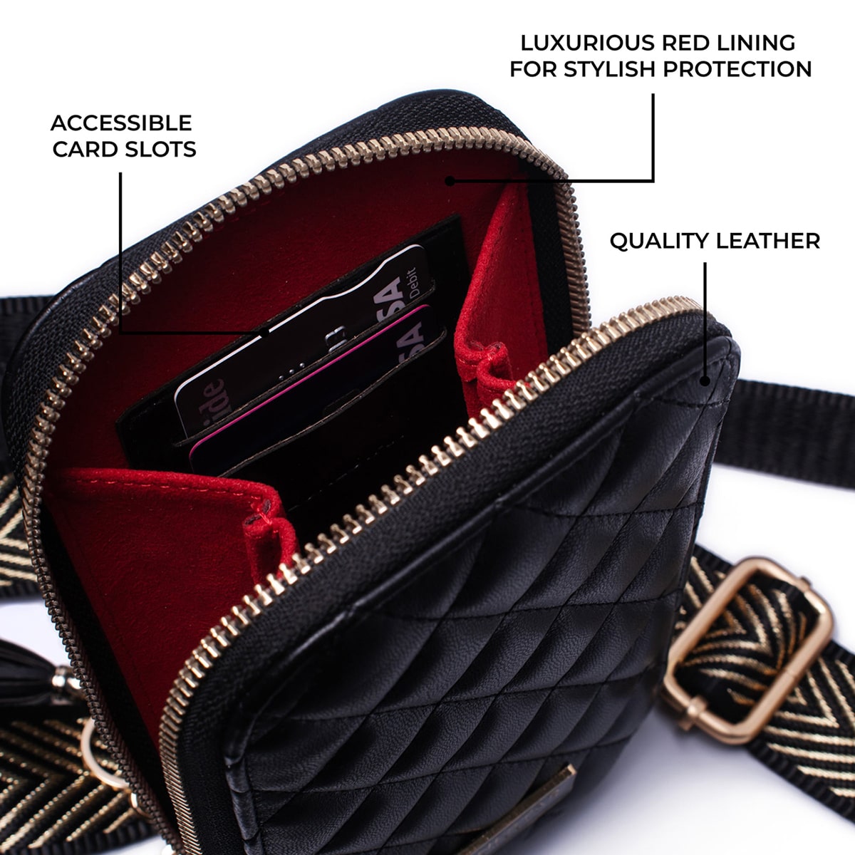 Aster Quilted Phone Bag Leather Black