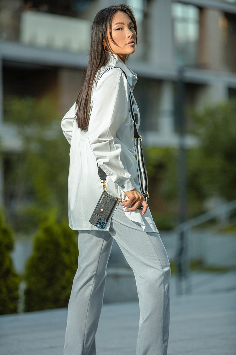 Fabric Black White Striped Strap