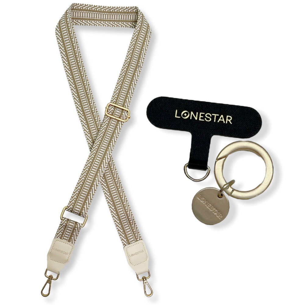 StrapFusion Crossbody Strap Fabric Gold White Blend