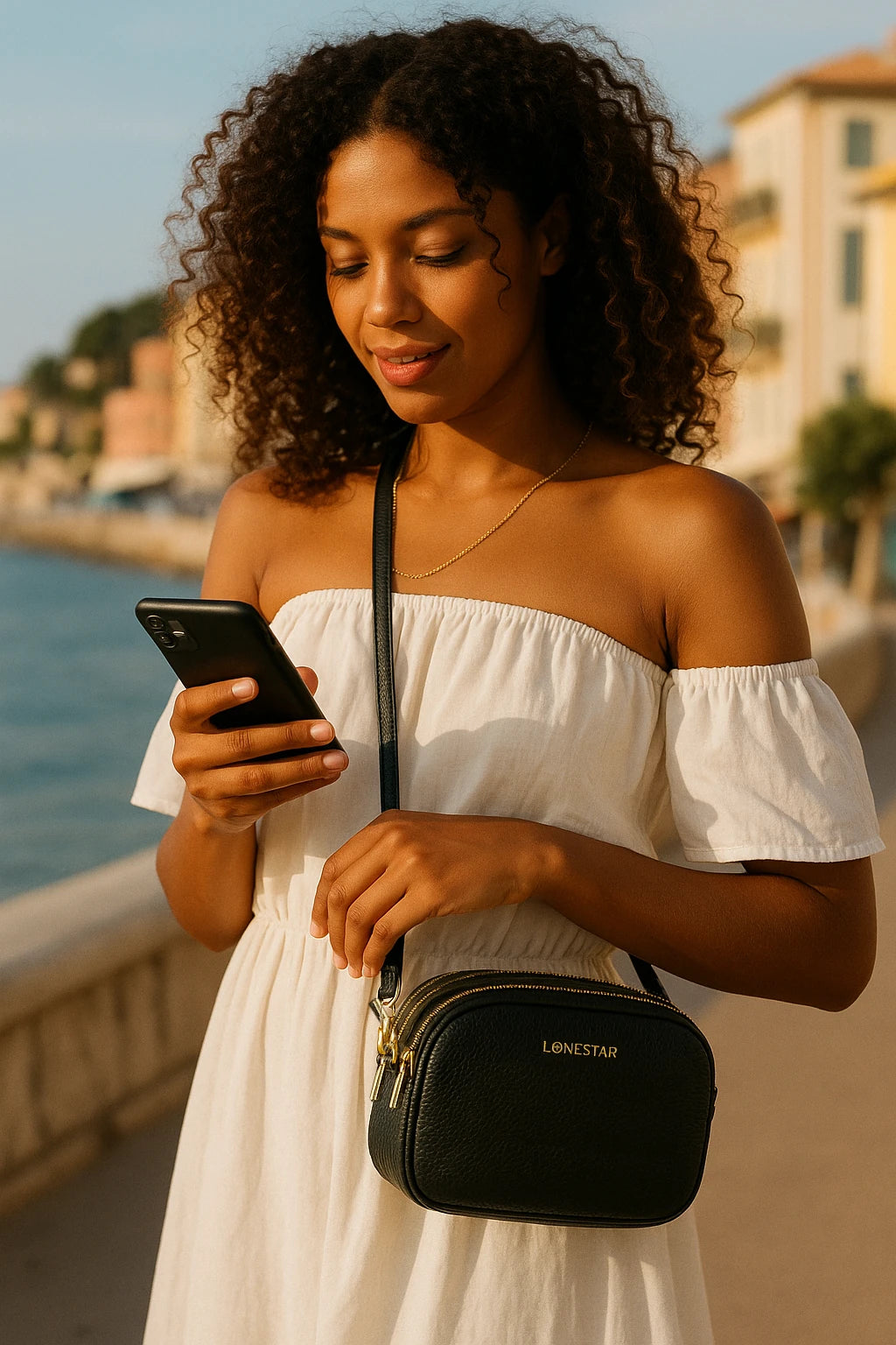 Vela Cross Body Phone Bag Leather Black