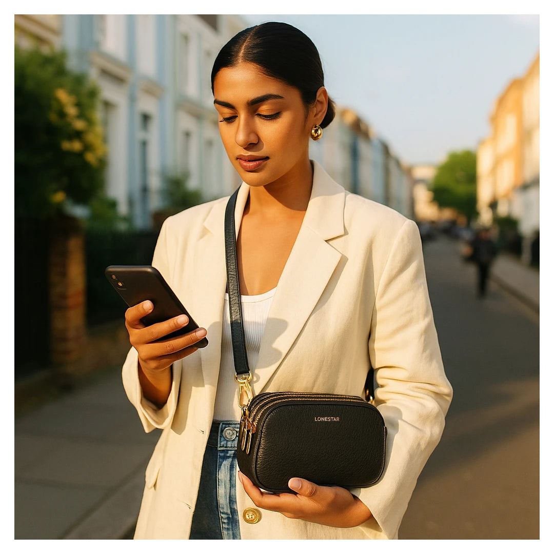 Vela Cross Body Phone Bag Leather Black