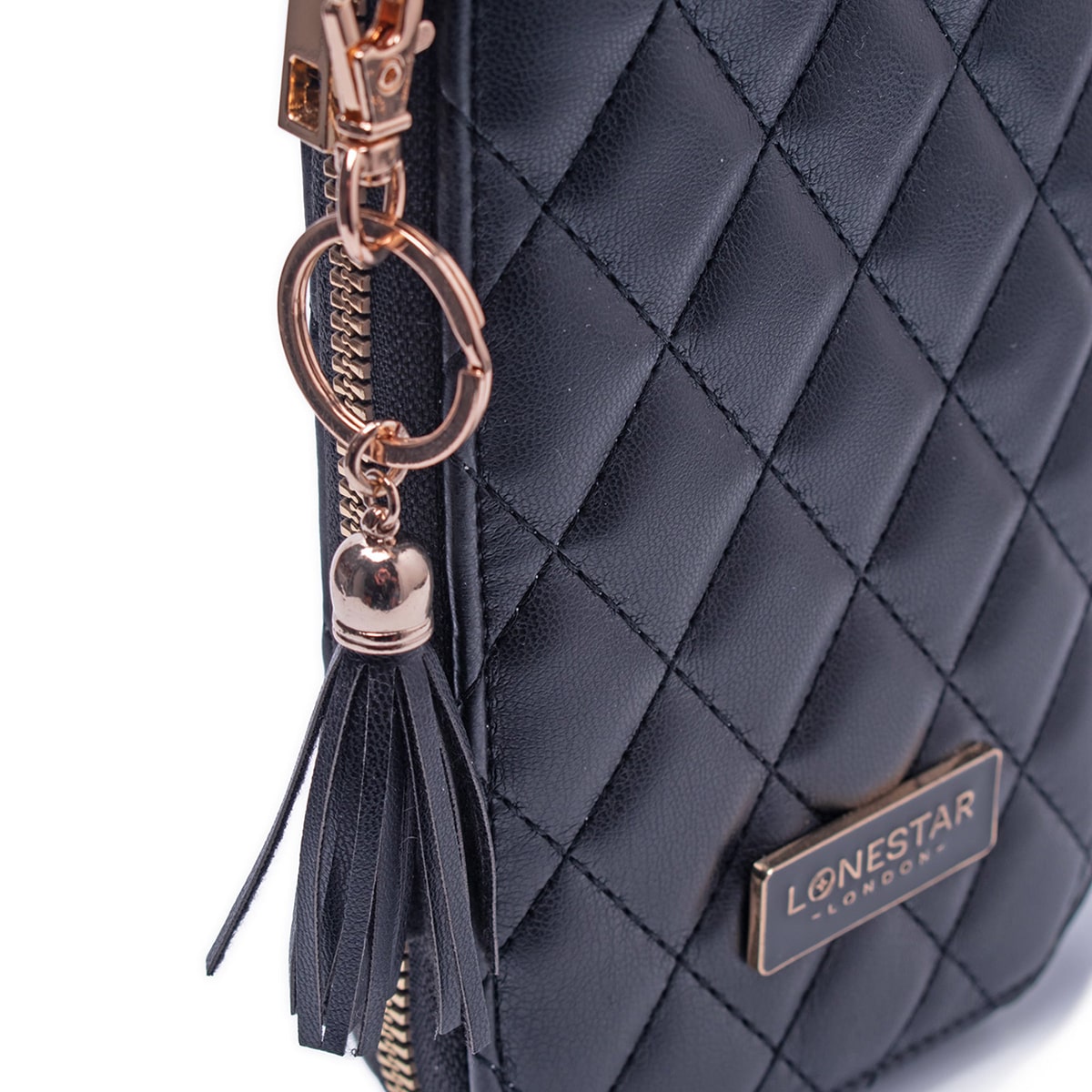 Black Shiny Gold Tassel Keyring