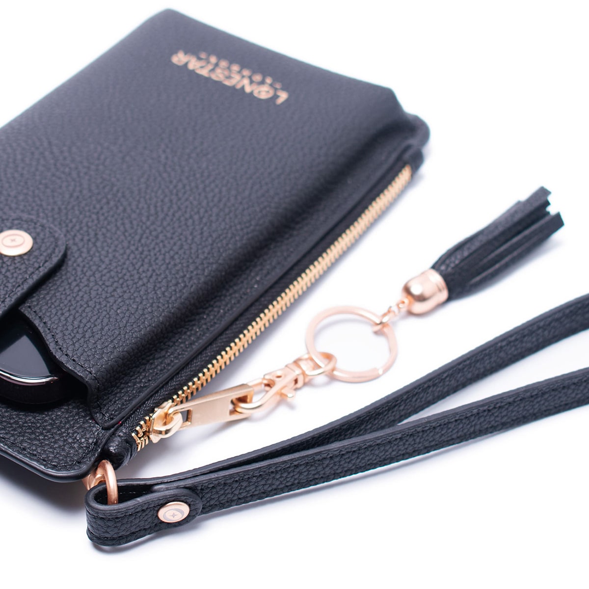 Black Brushed Gold Tassel Keyring