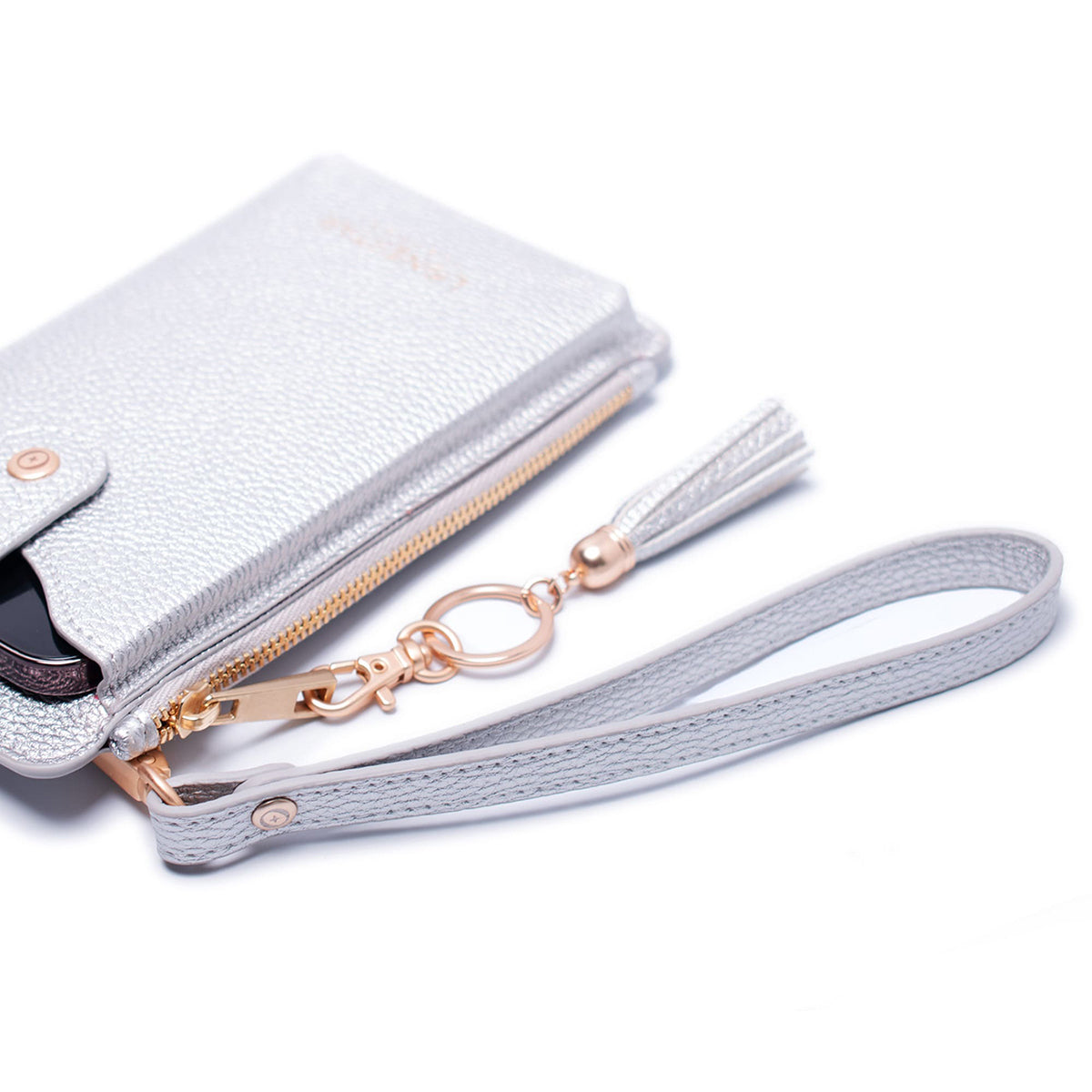 Silver Leather Wristlet
