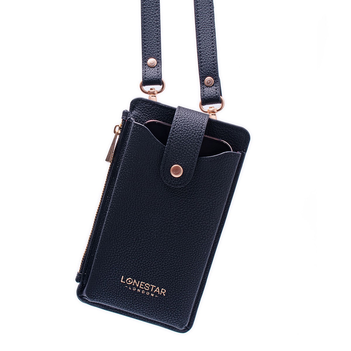 Elegant Alya Phone Case Bag in Black Leather