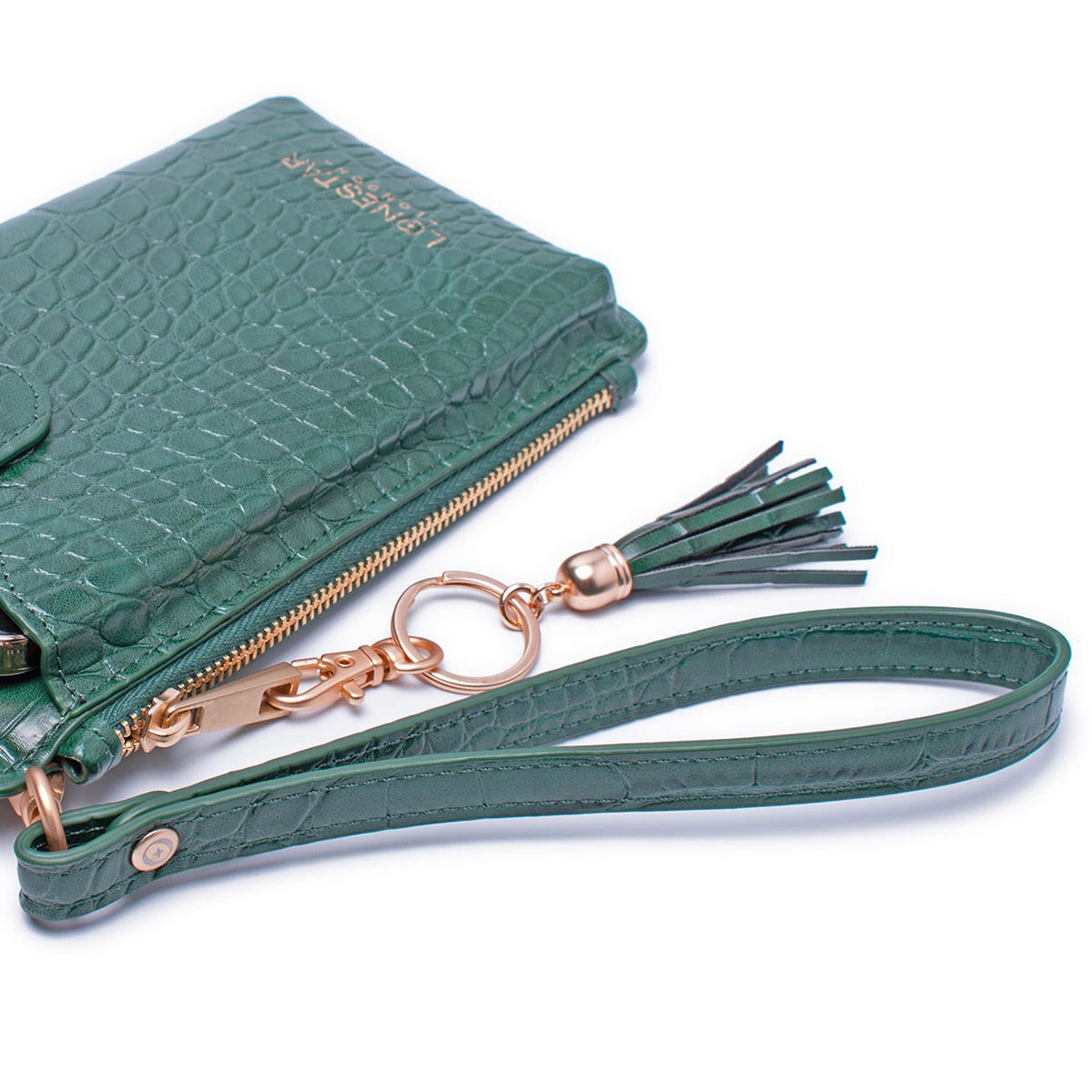 Rain Forest Green Leather Wristlet